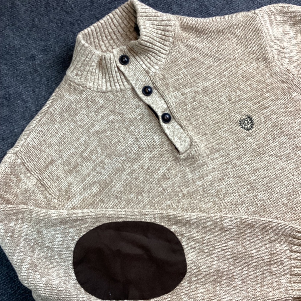 Chaps Mens Tan Marled Cotton Mock Neck Sweater Elbow Patches Large 63305R 244